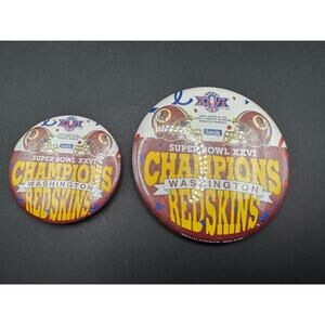 Vtg 1992 Super Bowl XXVI Washington Redskins World Champions Pin/Button Lot of 2